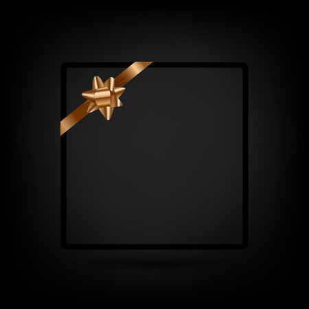 Holiday greeting card template with golden ribbon. Vector copy space for a textのイラスト素材