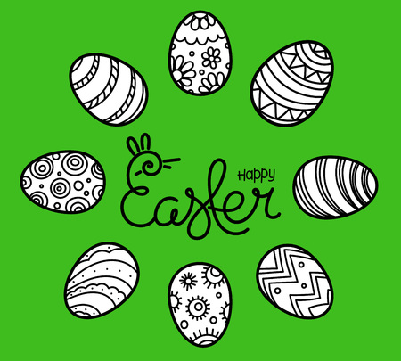 Easter greeting card with traditional decoration and lettring inscription. Vector sketchy illustrationのイラスト素材