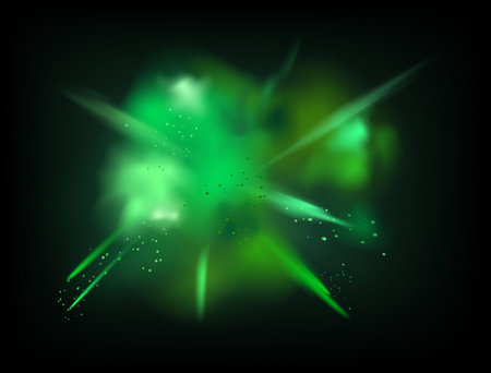 Abstract powder splatted vector background. Green powder explosion on dark backgroundのイラスト素材