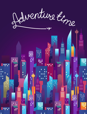 Adventure time concept. Modern city night illustrationのイラスト素材
