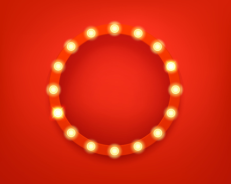 Illuminated circle frame. Bright retro frame template for a textのイラスト素材