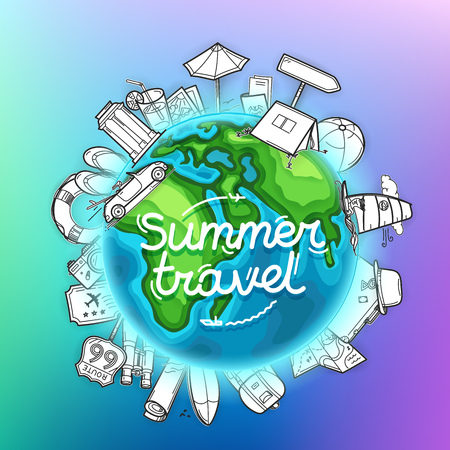 Summer travel banner. Travel vector conceptのイラスト素材