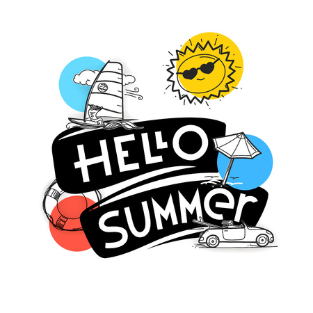 Hello summer concept. Cute summer elements for web and graphic design, t-shirts, printsのイラスト素材