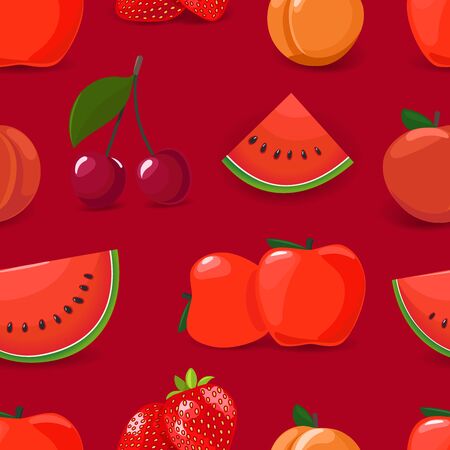 Red seamless pattern with fruits. Vector illustrationのイラスト素材