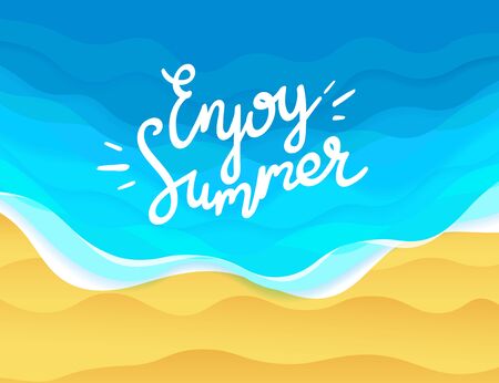 Enjoy summer illustration. Vector illustration with the beach and ocean wavesのイラスト素材