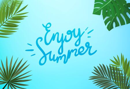 Enjoy summer concept. Floral vector frame with green leavesのイラスト素材