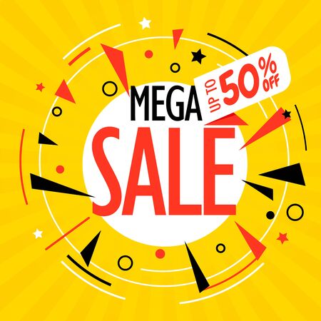 Mega sale vector illustration. Folded paper bannerのイラスト素材