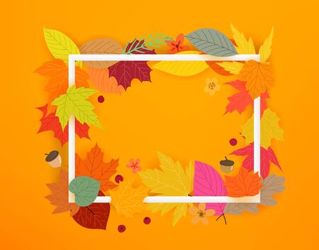 Autimn composition with white frame and color leavesのイラスト素材