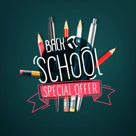Back to school. Special offer banner. Vector illustration with doodle elementsのイラスト素材