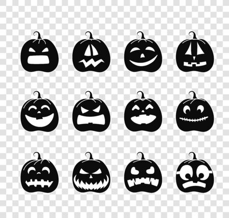 Different pumpkins silhouettes vector collection isolated on transparentのイラスト素材