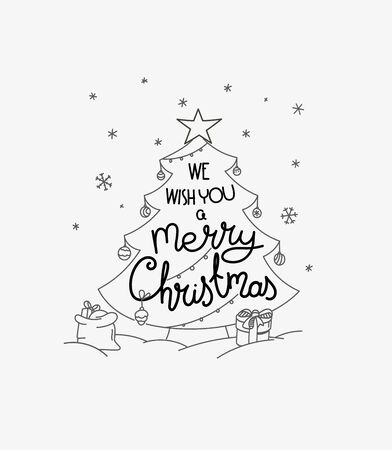 We wish you a Merry Christmas. Doodling style elements and lettering inscriptionのイラスト素材