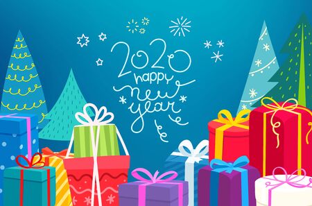 Happy new 2020 year wishing card. Vector conceptのイラスト素材