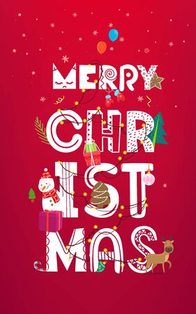 Merry Christmas inscription with garland. Vector artistic greeting card templateのイラスト素材