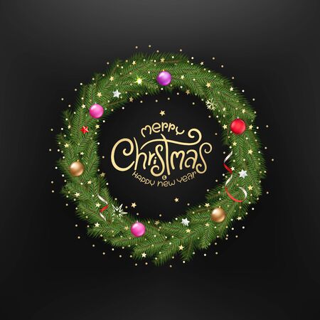 Christmas tree wreath. Merry Christmas and Happy new year cardのイラスト素材