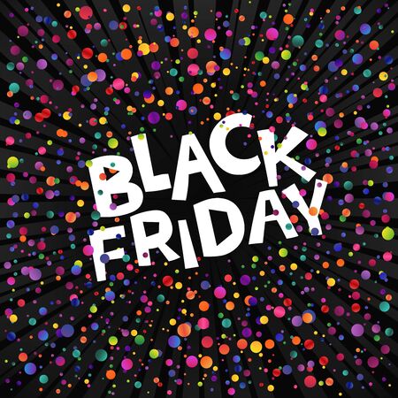 Black friday. Colorful circle confetti on black backgroundのイラスト素材