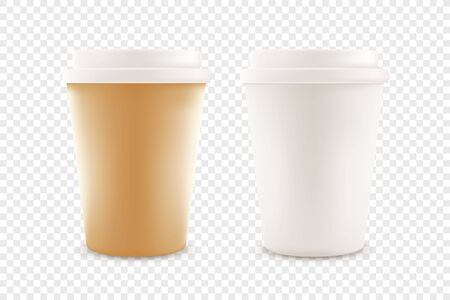Paper coffee cup with plastic caps isolated on transparent background. 3d realistic mockup for any designのイラスト素材