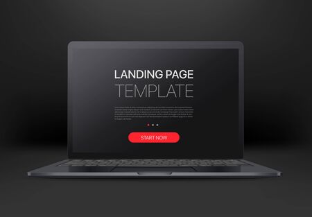 Black laptop with empty screen on black background. Mock up for a designのイラスト素材