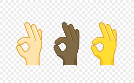 Different color hand gesture comic style vector icon. Okayのイラスト素材