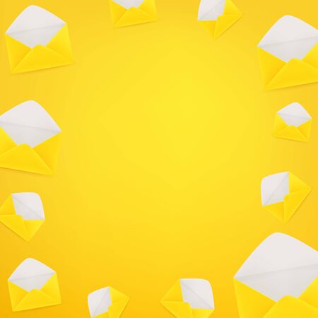 Yellow envelopes. Social media message vector background. Copy space for a textのイラスト素材