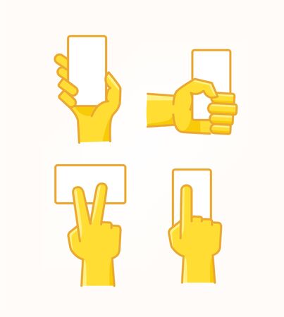 Hand holding, tapping, pressing screen of  modern smartphone.  comic style vector icons collectionのイラスト素材