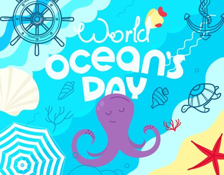 World oceans day. Sketchy style illustrationのイラスト素材