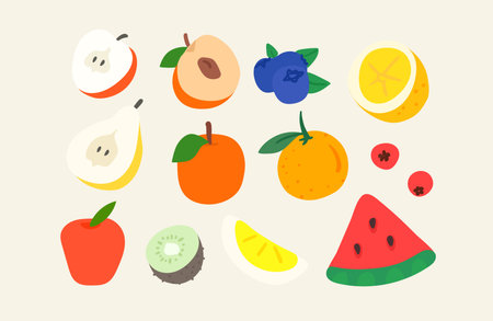 Creative doodle artistic elements vector set. Sketchy style illustration. Fruits