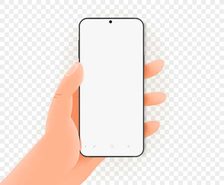 Hand holding modern smartphone with blank screen. Vector mockupのイラスト素材