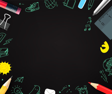 Pencils and doodling elements. Copy space for a textのイラスト素材