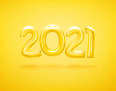 Happy New 2021 Year logo with balloonsのイラスト素材