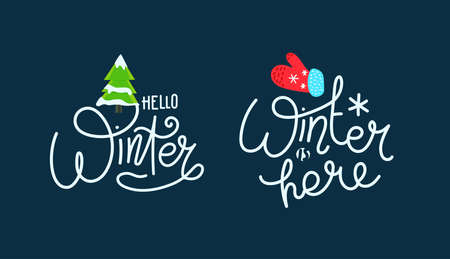Hand drawn vector labels. Hello winterのイラスト素材