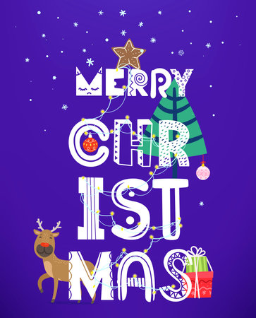 Merry Christmas inscription with garlandのイラスト素材