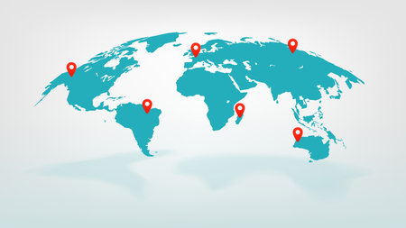 Vector world map with pointersのイラスト素材