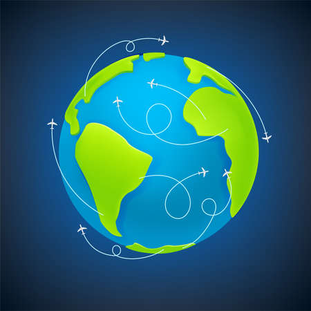 The Earth with aircraft courses vector illustrationのイラスト素材
