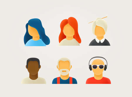 Different vector characters in 3d style illustration. Six personのイラスト素材