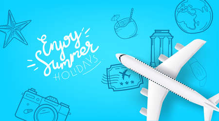 Air travel on pandemic. Enjoy summer holidaysのイラスト素材