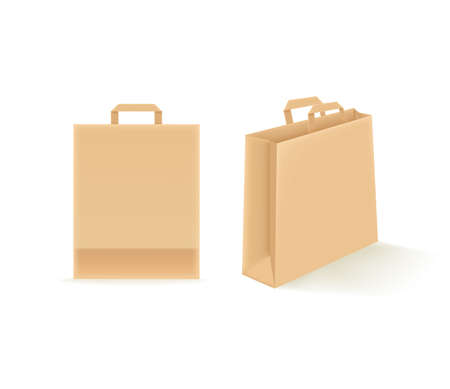 Empty paper shopping bags isolated on white. Vector mockupのイラスト素材