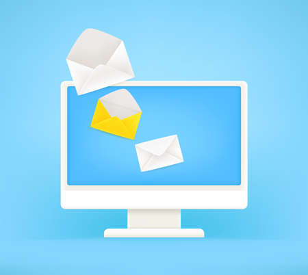 White modern monitor with messages on screen. Receiving mailのイラスト素材