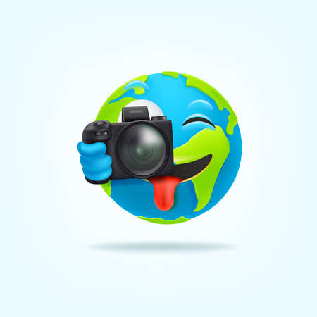 Cute Earth character making foto. 3d style funny earth charactersのイラスト素材