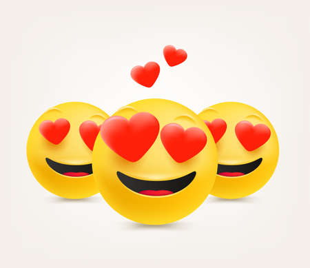 Love emoticons with hearts. Emoticons in cute 3d style vector set isolated on whiteのイラスト素材