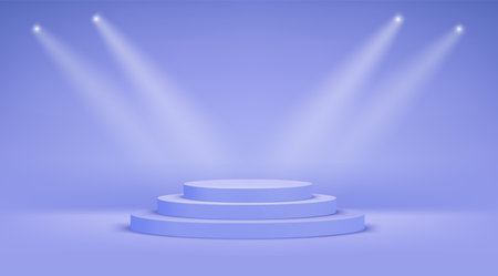 Bright pastel blue studio with circle stairのイラスト素材