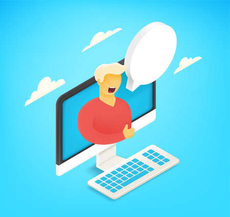 Young man speaking loudly via internetのイラスト素材