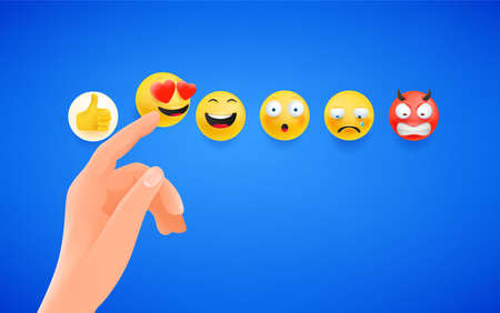 Choice emoji reaction in social media. I love it. 3d cute style vector illustrationのイラスト素材
