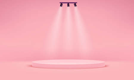 Bright pink scene with three spotlights. Banner with copy spaceのイラスト素材