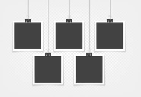 Retro photo frames hanging on a wall. Vector mockupのイラスト素材