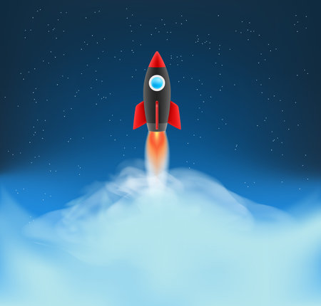 Launch of the rocket to the space. 3d style vector illustration