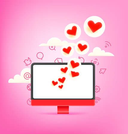 Social media reaction with red heartsのイラスト素材