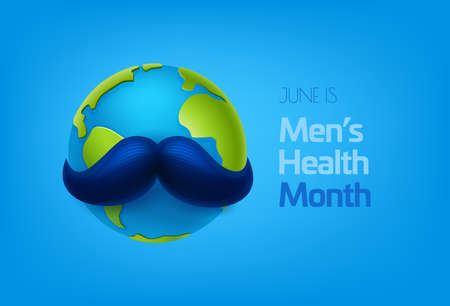 June is the World Mens Health Month. Vector concept with the Earth and mpustacheのイラスト素材