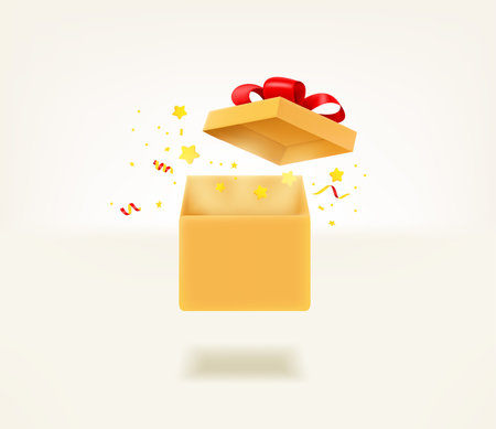Opened gift box with confetti and glowingのイラスト素材