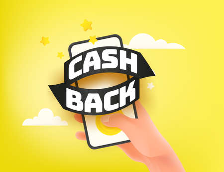 Cash back message on smartphone. 3d cute style vector illustrationのイラスト素材