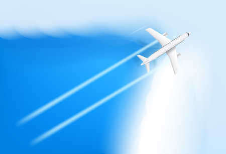 Modern aircraft in a clouds. Vacation vector illustration